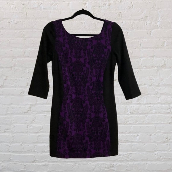 126. LE CHATEAU Mini-Dress - New With Tags - Black & Purple - Size Small - Picture 1 of 5